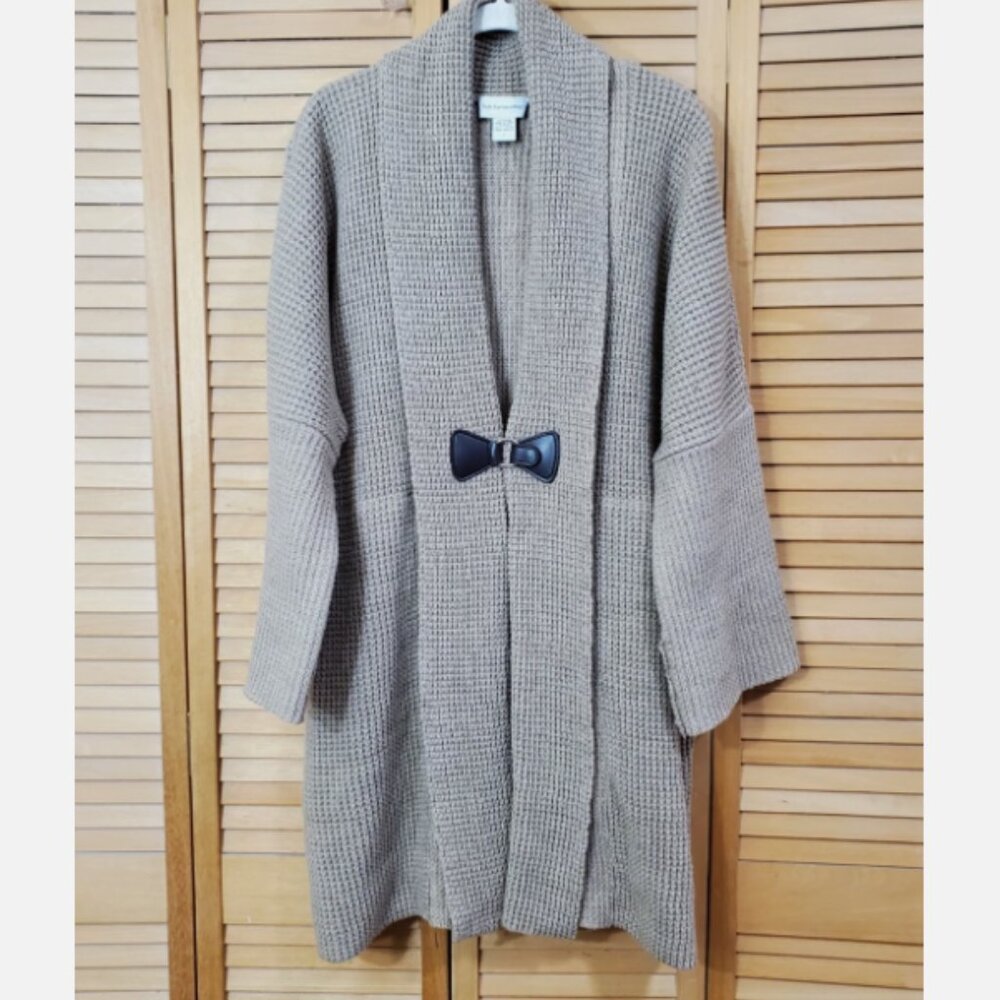 Soft Surroundings Light Brown Waffle Knit Sweater Coat L